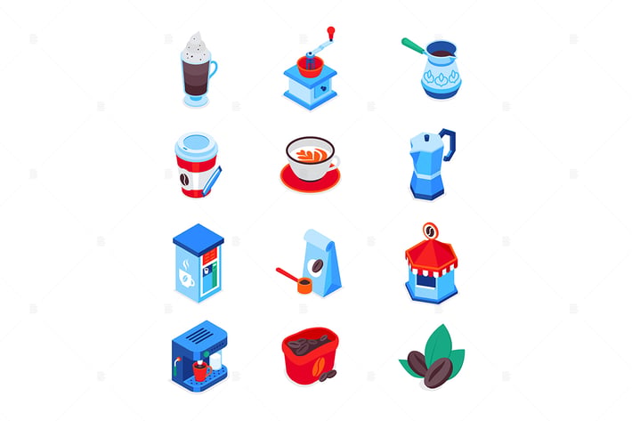 Coffee - set of modern colorful isometric icons