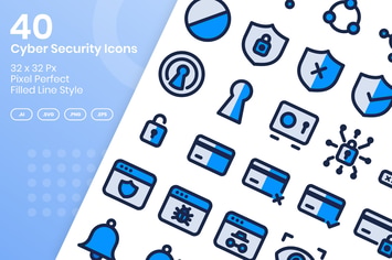 40 Cyber Security Icons Set - Filled Line