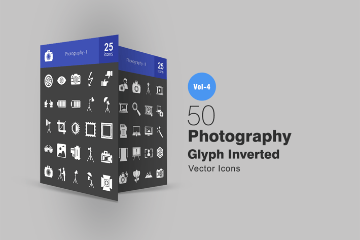 50 Photography Glyph Inverted Icons