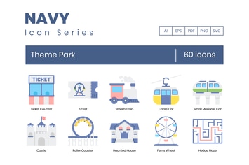 60 Theme Park Flat Icons