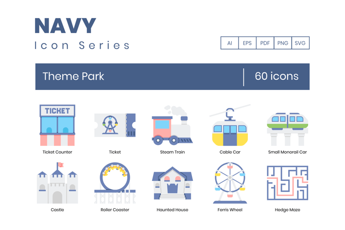 60 Theme Park Flat Icons