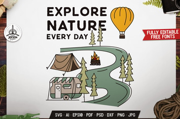 Explore Nature Badge, Vector Camping Retro Graphic