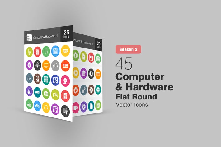 45 Computer & Hardware Flat Round Icons Season II