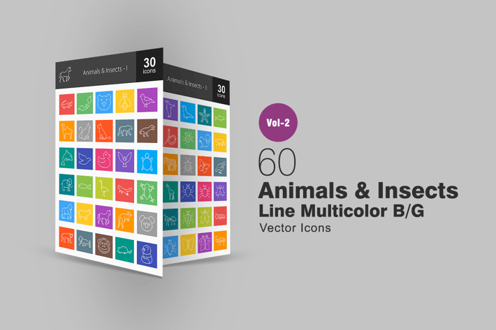 60 Animals & Insects Line Multicolor Icons