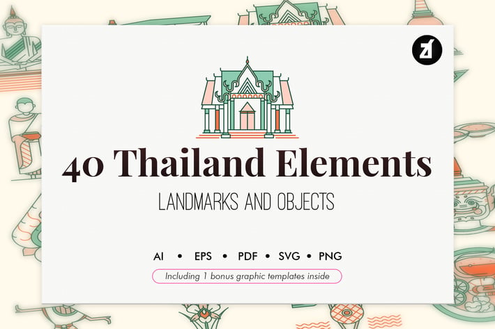 40 Thailand elements with bonus graphic template