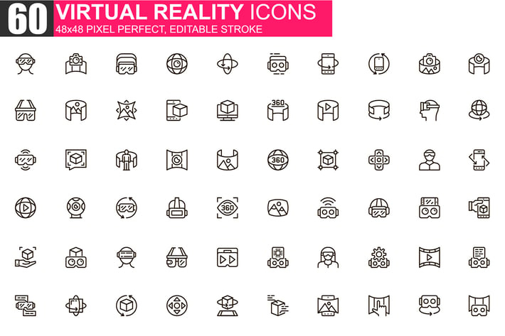 Virtual Reality Thin Line Icons Pack