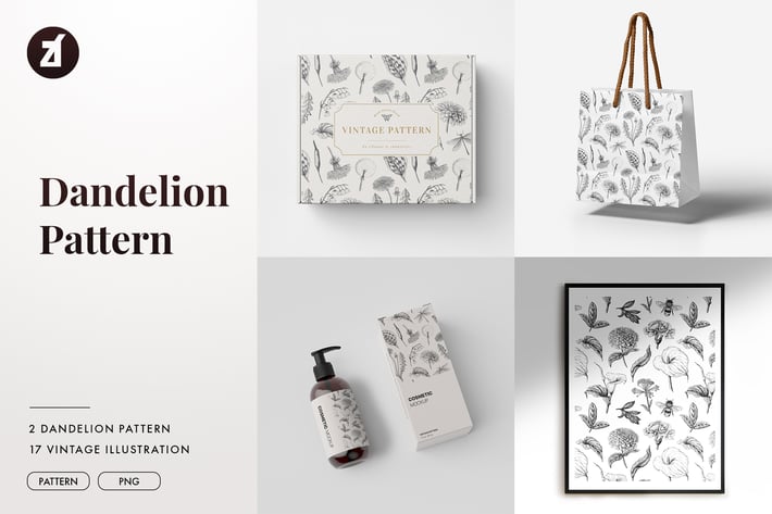 Dandelion vintage illustration and pattern