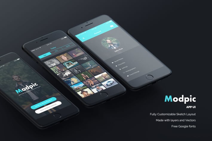 Modpic App UI Mockup Sketch file