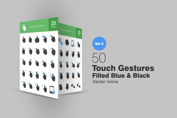 50 Touch Gestures Filled (Blue & Black) Icons