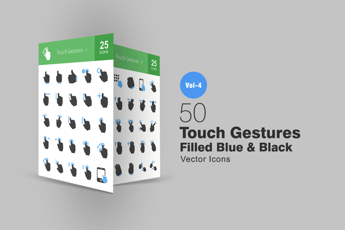50 Touch Gestures Filled (Blue & Black) Icons