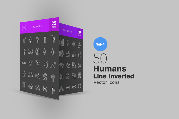 50 Humans Line Inverted Icons