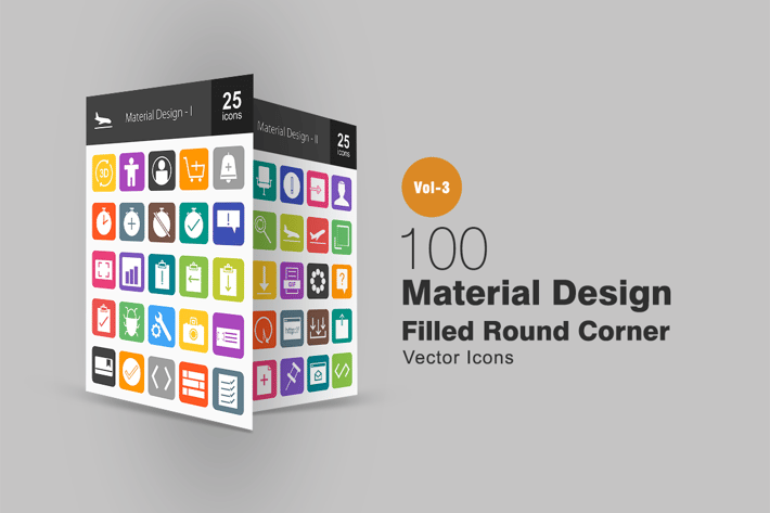 100 Material Design Flat Round Corner Icons