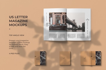US Letter Sizes Magazine Mockup Top Angle View