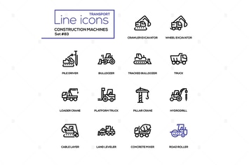 Construction machines - line design icons set