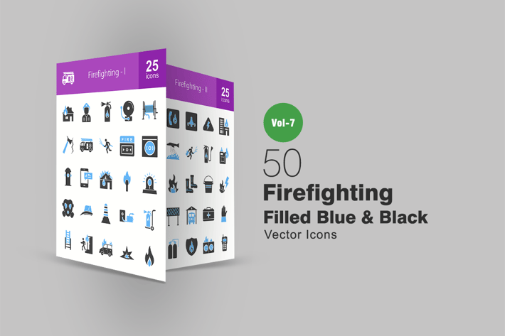 50 Firefighting Blue & Black Icons