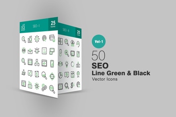 50 SEO Line Green & Black Icons