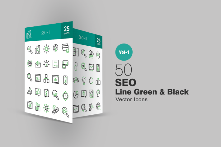 50 SEO Line Green & Black Icons