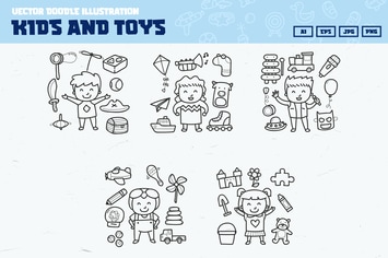 Kids and toy doodle collection