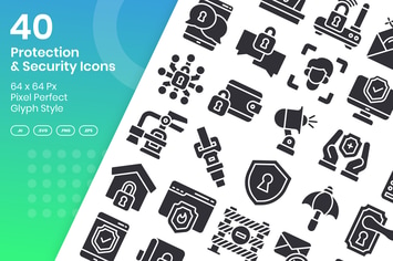 40 Protection & Security Icons Set - Glyph