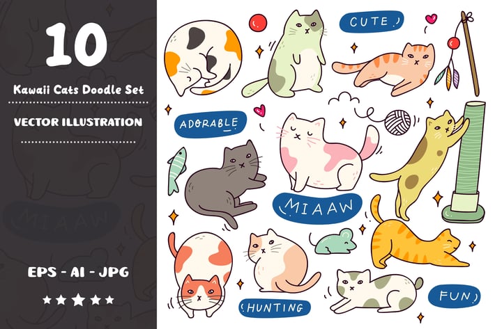 Kawaii Cats Doodle Set
