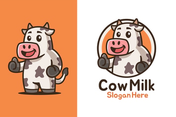 Thumbs Up Cow Mascot Logo Design