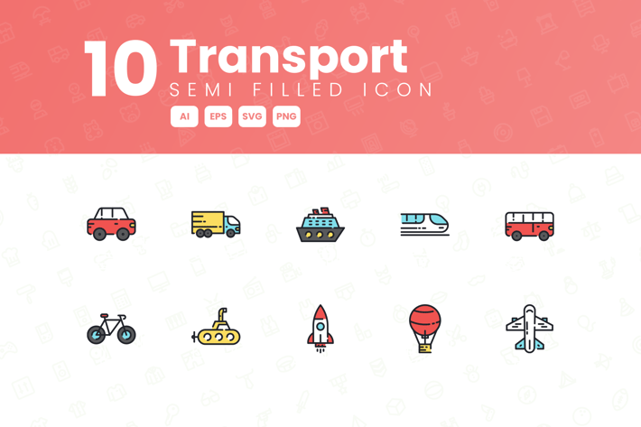 10 Transport Semi Filled Icon Collection