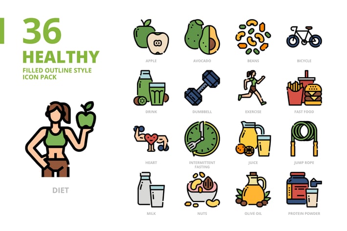 Healthy Filled Outline Style Icon Set