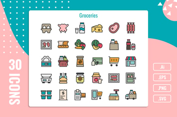 30 Iconset for Groceries with 5 styles