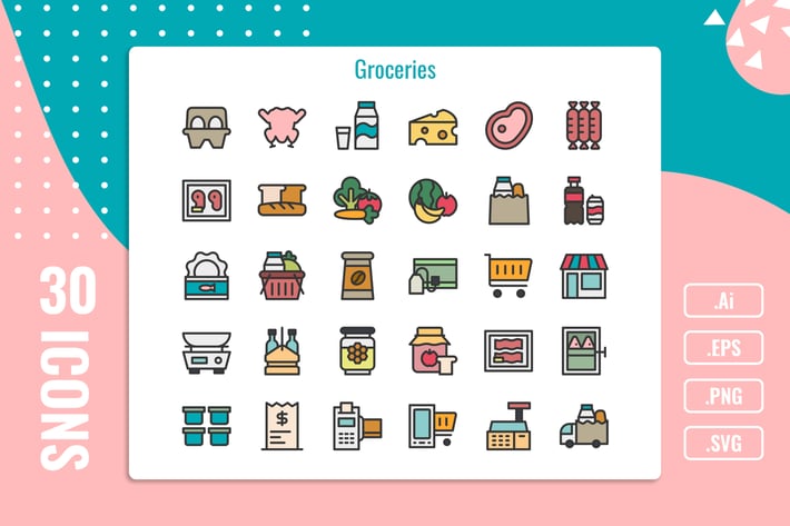 30 Iconset for Groceries with 5 styles