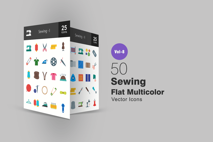50 Sewing Flat Multicolor Icons