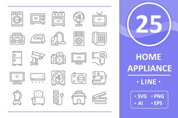 25 Home Appliance Icons - Line