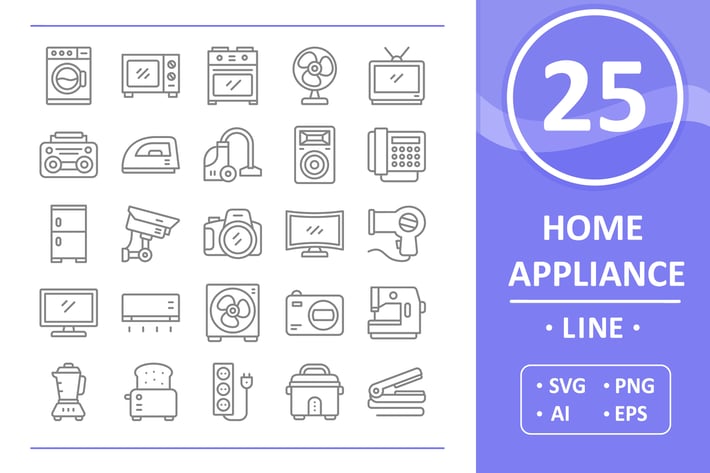 25 Home Appliance Icons - Line