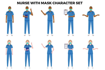 Nurse With Mask Character Set – Illustrations