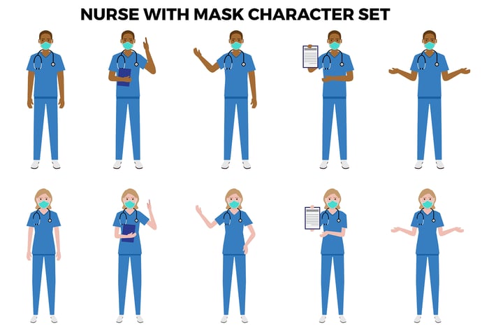 Nurse With Mask Character Set – Illustrations