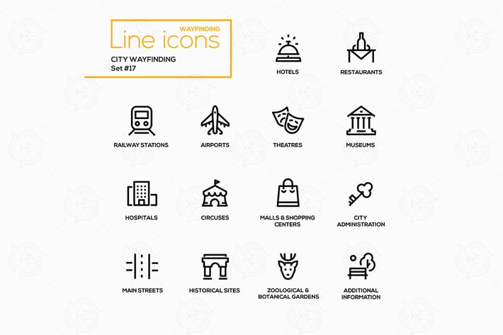 City Wayfinding - modern vector line icons set