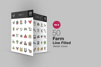 50 Farm Filled Line Icons