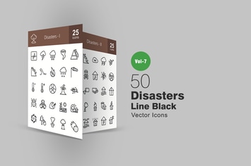 50 Disasters Line Icons