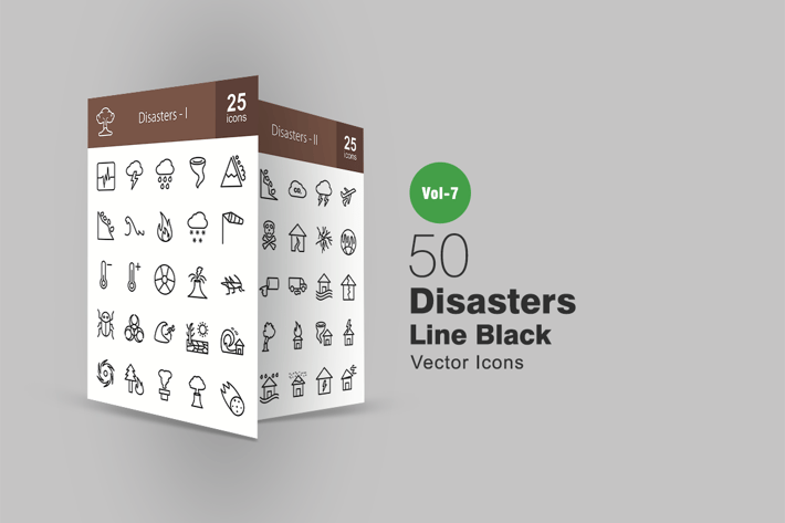 50 Disasters Line Icons