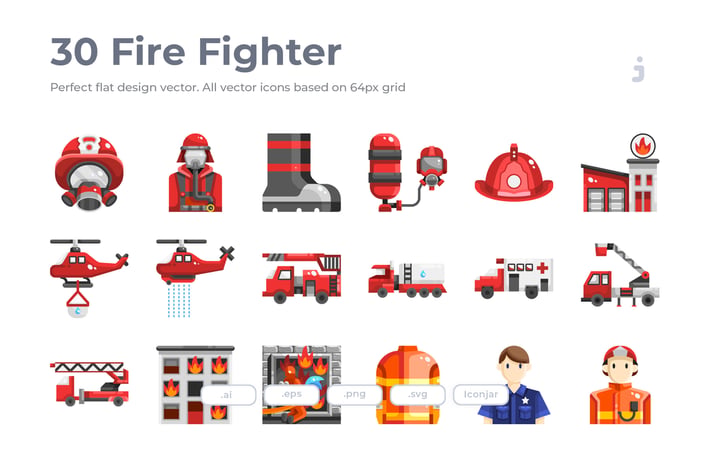 30 Fire Fighter Icons - Flat