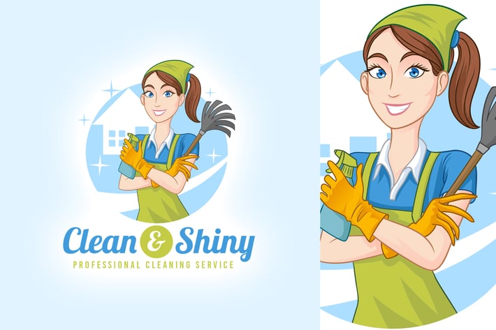 Clean & Shiny - House Cleaning Service Maid Logo