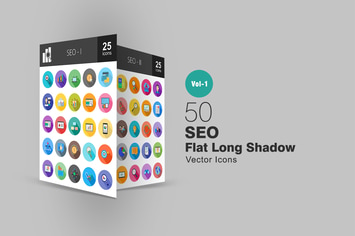 50 SEO Flat Long Shadow Icons
