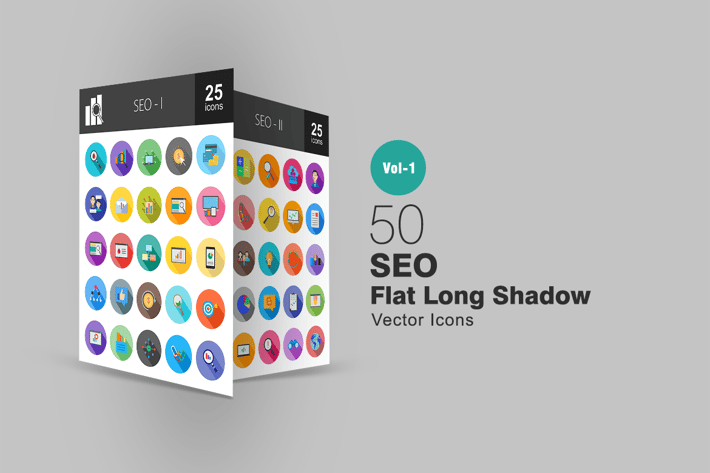 50 SEO Flat Long Shadow Icons