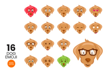16 Cute Dog Avatar Emoji Vector Character Set