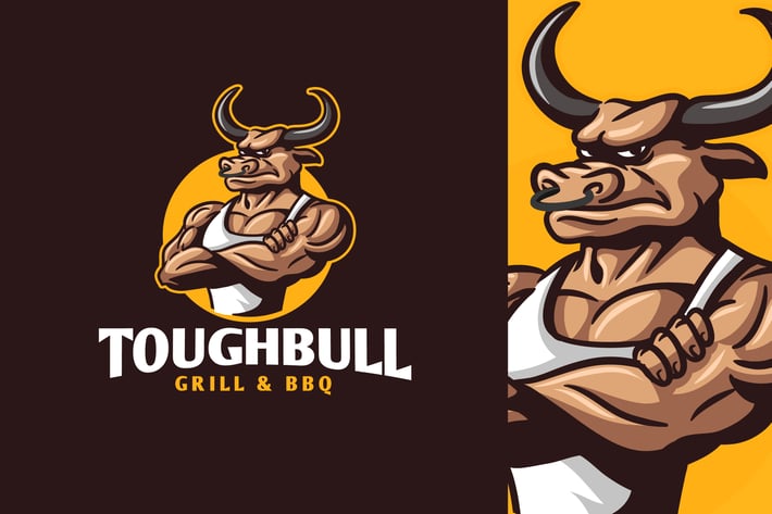 Tough Bull - Cartoon Muscular Bull Character Logo
