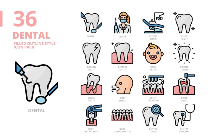 Dental Filled Outline Style Icon Set