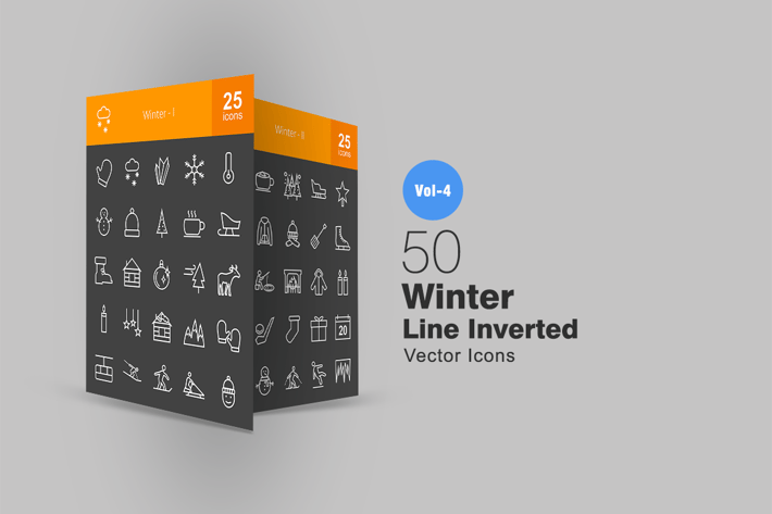 50 Winter Line Inverted Icons