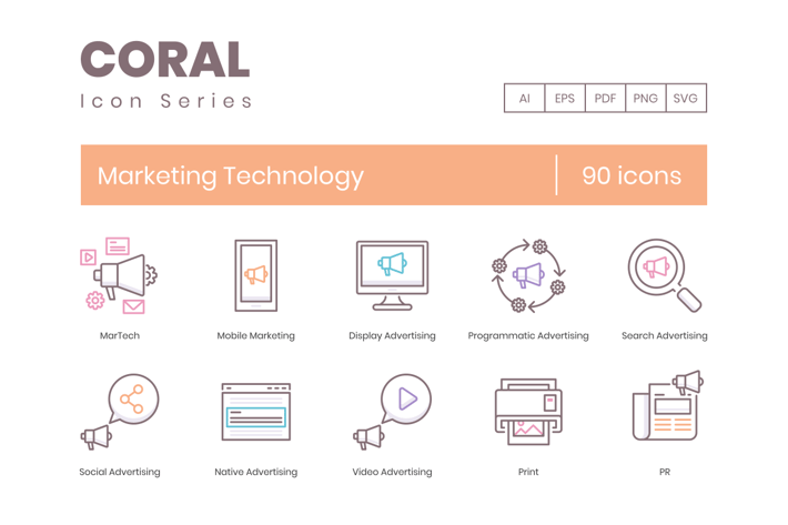 90 Marketing Technology Line Icons