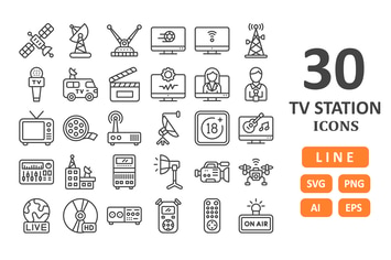 30 TV Station Icons - Line