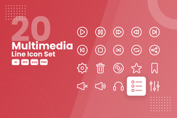 20 Multimedia Line Icon Set