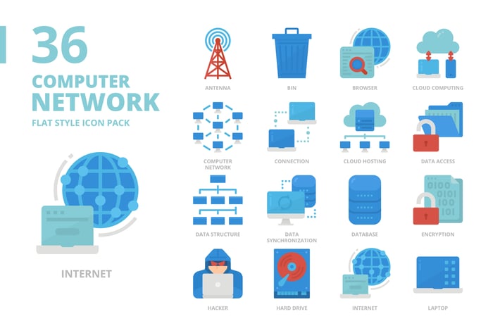 Compute Network Flat Style Icon Set